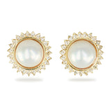 Vintage 14k Yellow Gold Diamond Halo Mabe Pearl Stud Earrings
