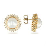 Vintage 14k Yellow Gold Diamond Halo Mabe Pearl Stud Earrings