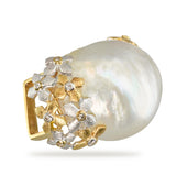 Vintage 18k Two Tone Gold Semi Baroque South Sea Pearl and Diamond Slide Pendant