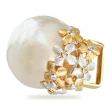 Vintage 18k Two Tone Gold Semi Baroque South Sea Pearl and Diamond Slide Pendant