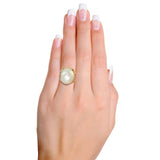Vintage 18k Two Tone Gold Baroque South Sea Pearl & Diamond Floral Ring