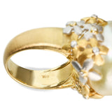 Vintage 18k Two Tone Gold Baroque South Sea Pearl & Diamond Floral Ring