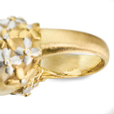 Vintage 18k Two Tone Gold Baroque South Sea Pearl & Diamond Floral Ring