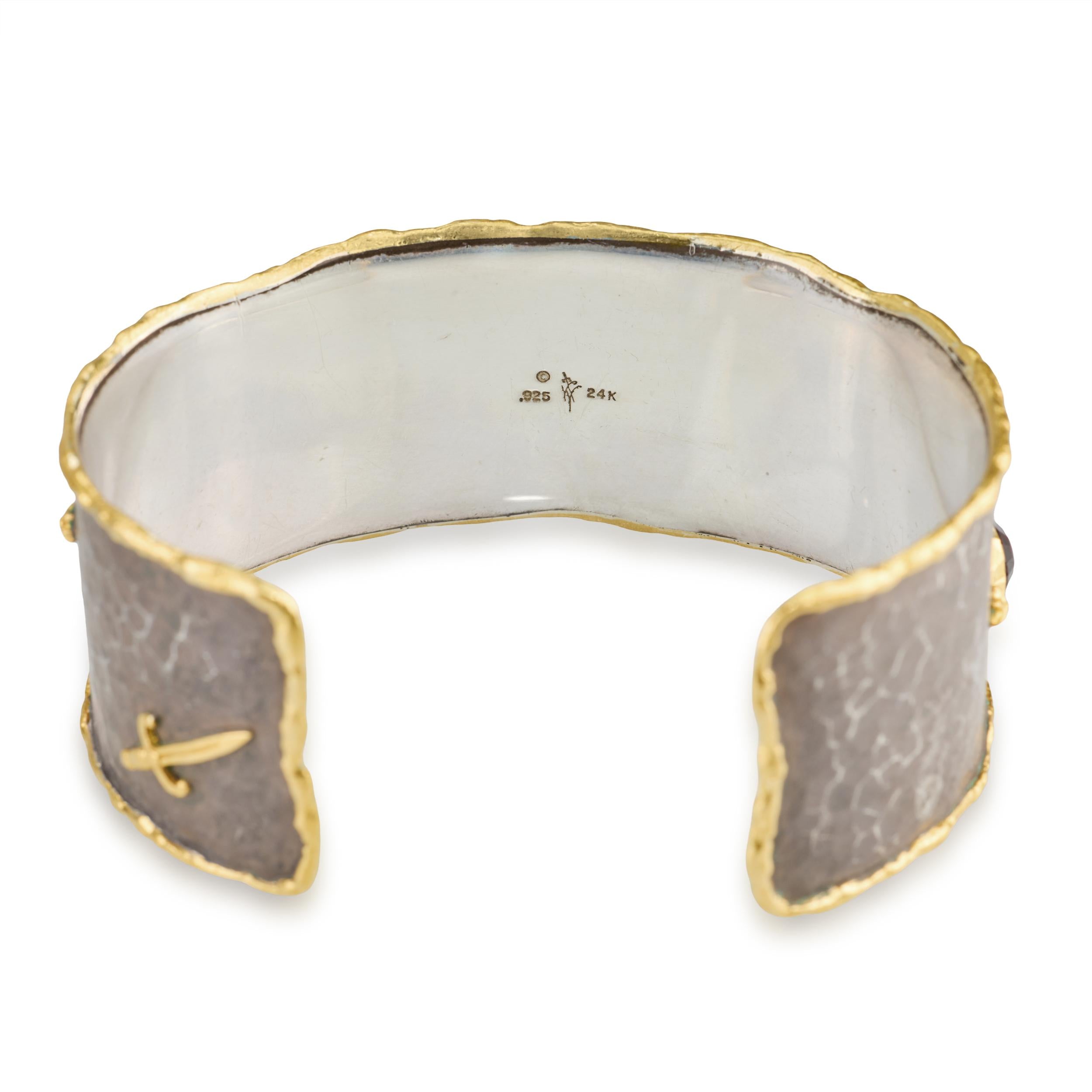 Victor Velyan 925 & 24k Yellow Gold Celestial Spessartite Garnet Cuff Bracelet