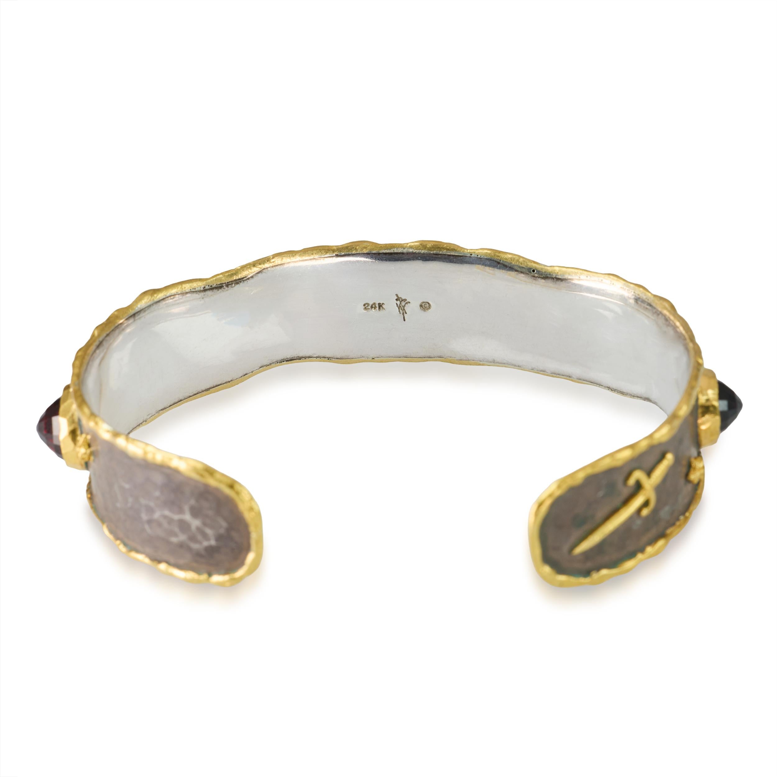 Victor Velyan Sterling Silver & 24k Yellow Gold Spessartite Garnet Cuff Bracelet