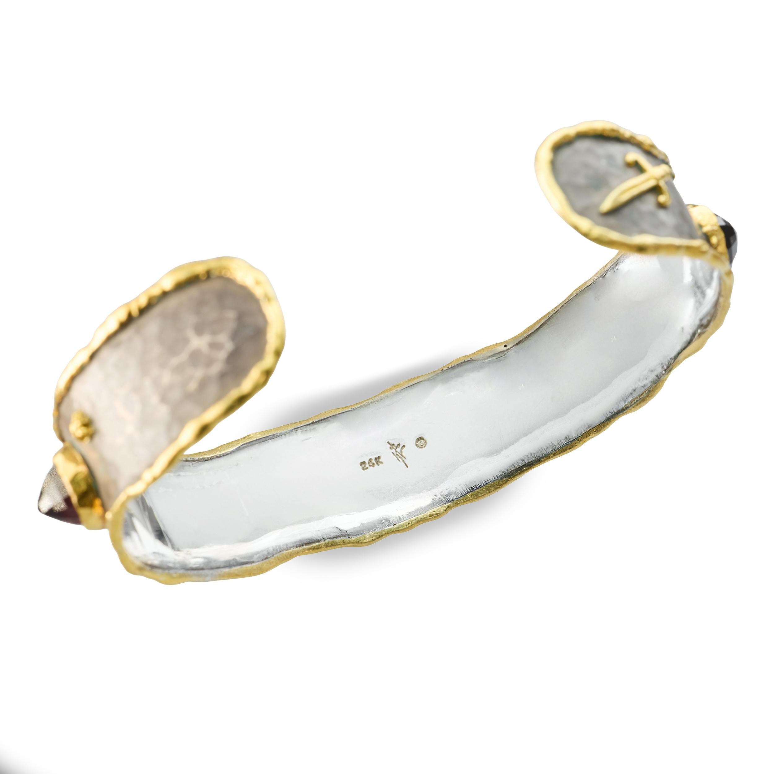 Victor Velyan Sterling Silver & 24k Yellow Gold Spessartite Garnet Cuff Bracelet