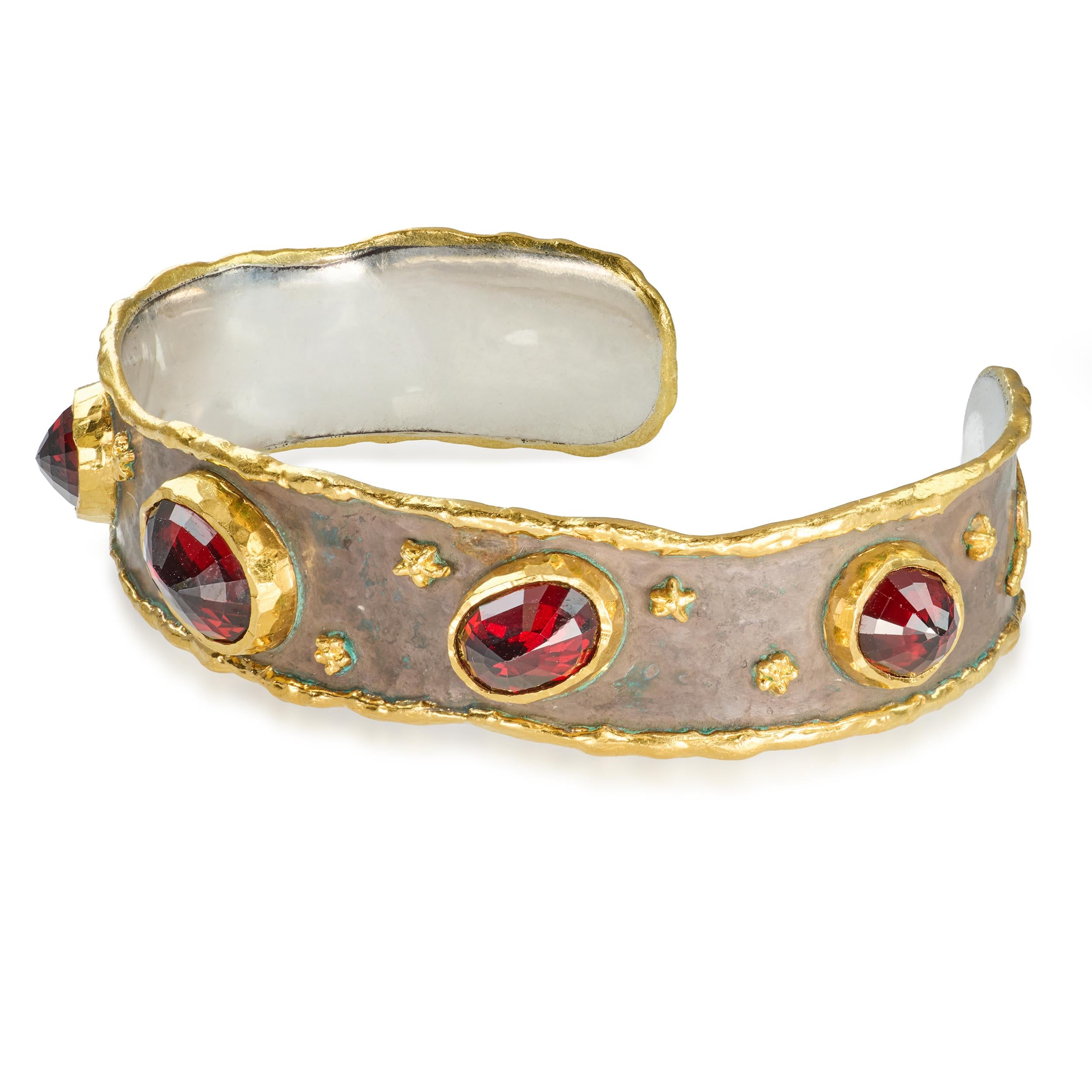 Victor Velyan Sterling Silver & 24k Yellow Gold Spessartite Garnet Cuff Bracelet