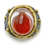 Vintage Victor Veylan Sterling Silver & 24k Yellow Gold Spessartite Garnet Ring