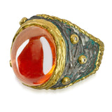 Vintage Victor Veylan Sterling Silver & 24k Yellow Gold Spessartite Garnet Ring