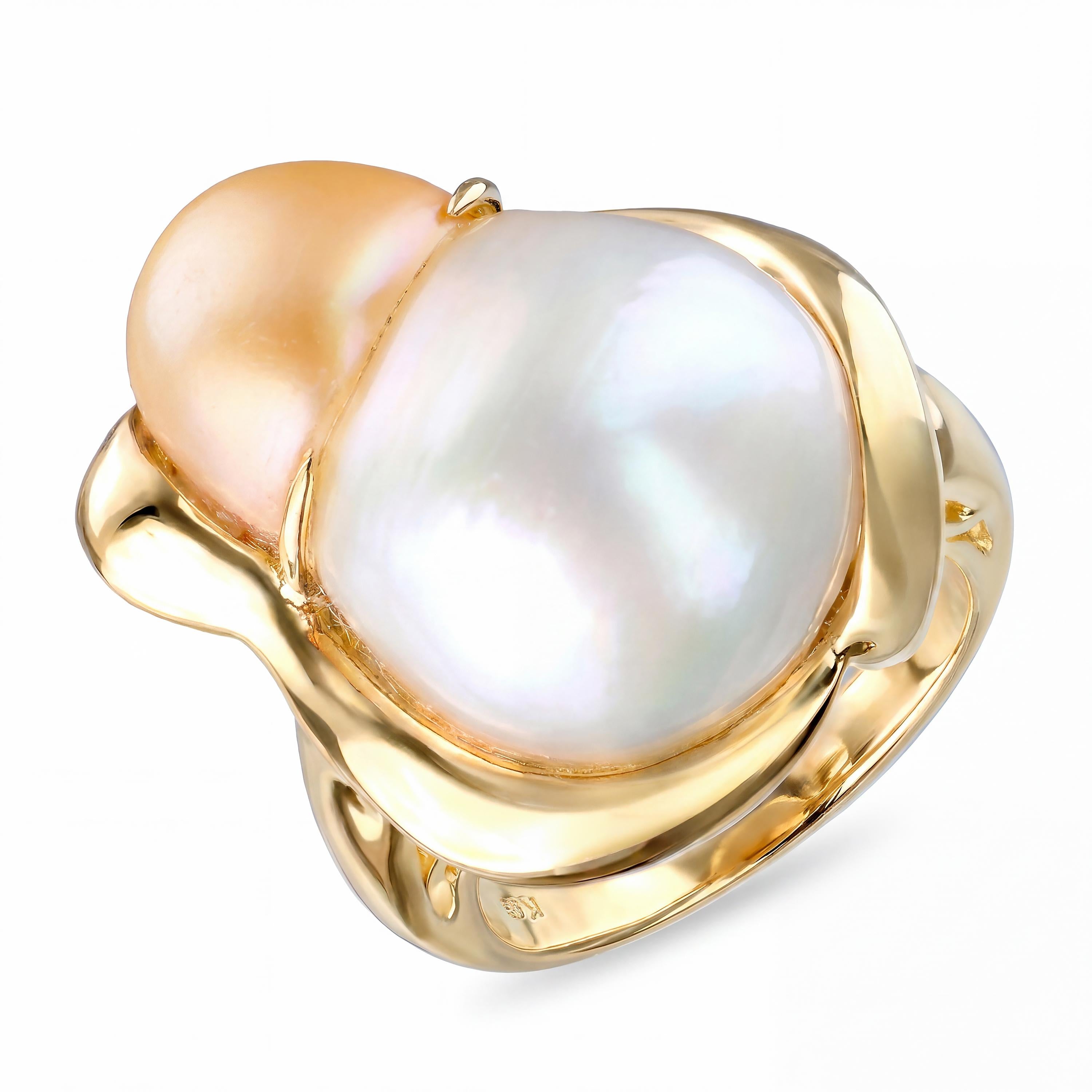 18k Yellow Gold Bicolor Gold & White South Sea Pearl Ring