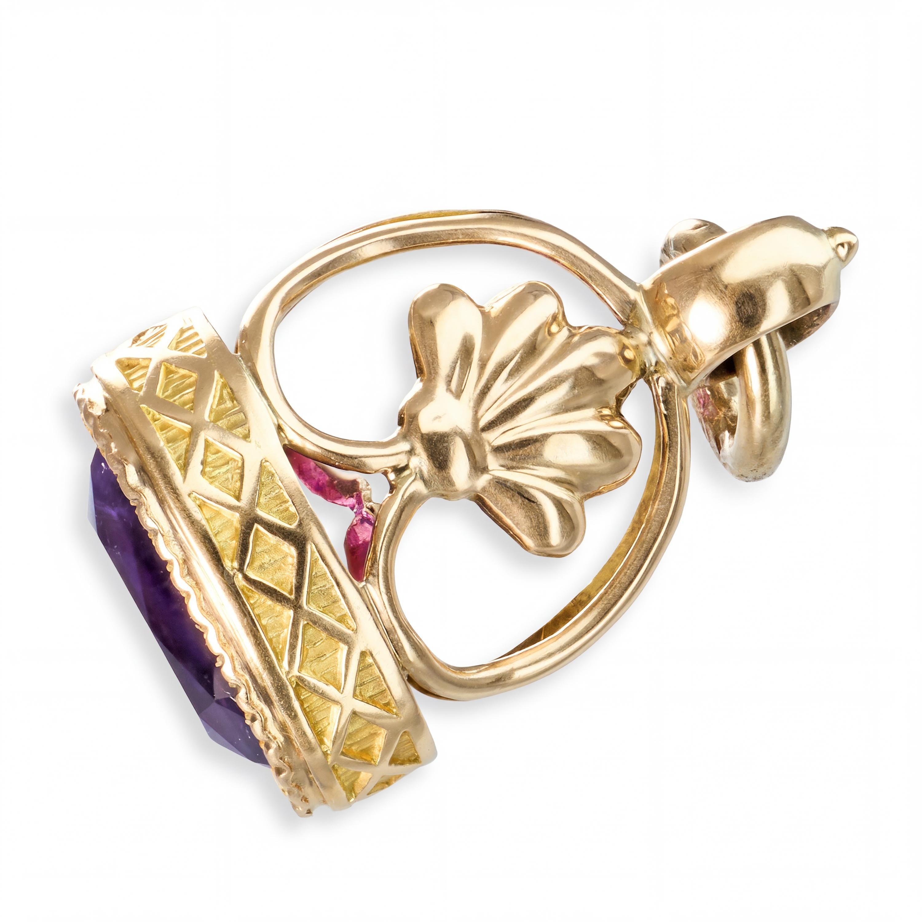 Antique 13k Yellow Gold 1.15ct Amethyst Fob Pendant