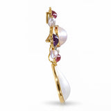 18k Yellow Gold Pearl, Amethyst, and Pink Tourmaline Brooch Pendant