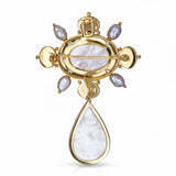 18k Yellow Gold Pearl, Amethyst, and Pink Tourmaline Brooch Pendant