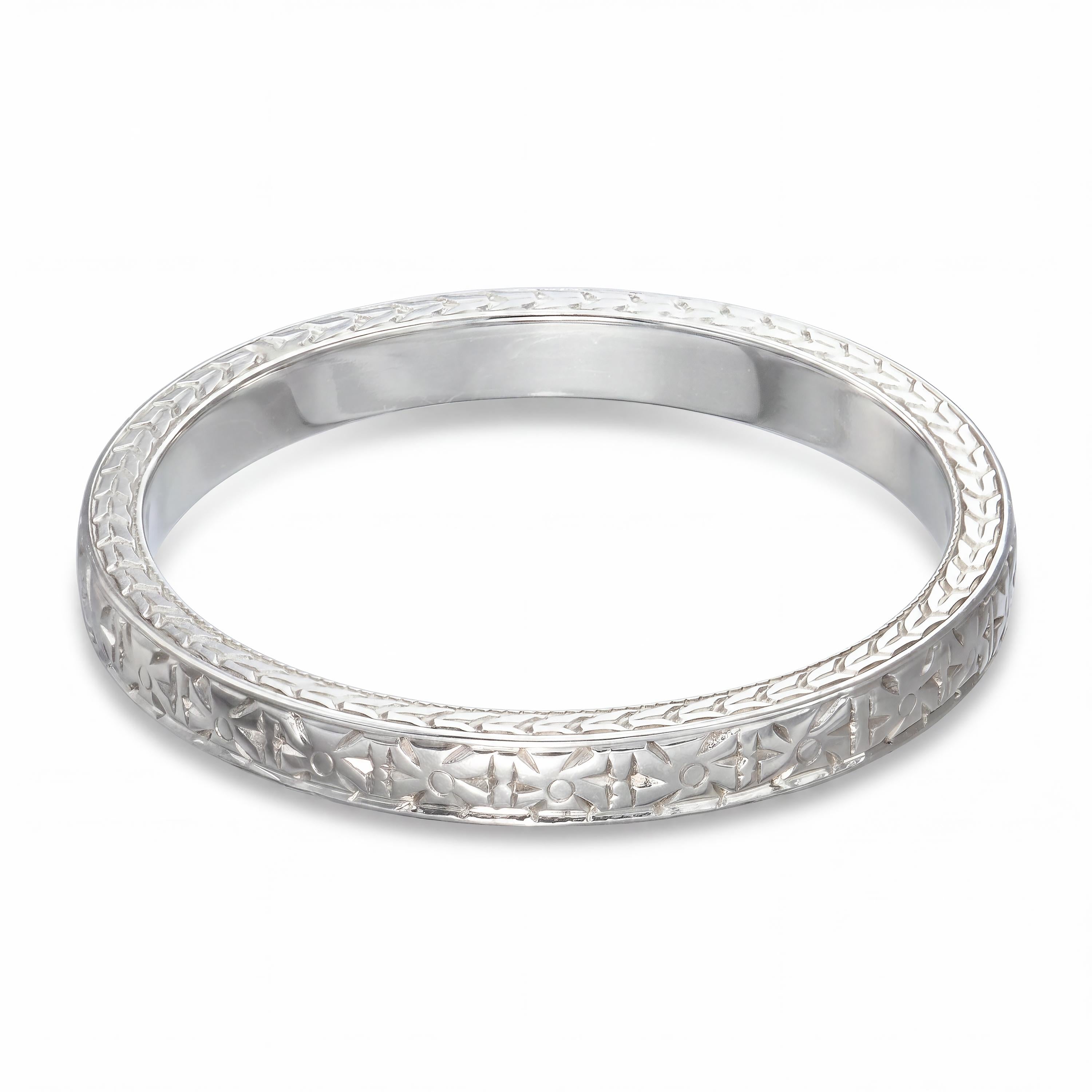 Vintage 16k White Gold Engraved Sun Pattern Ring
