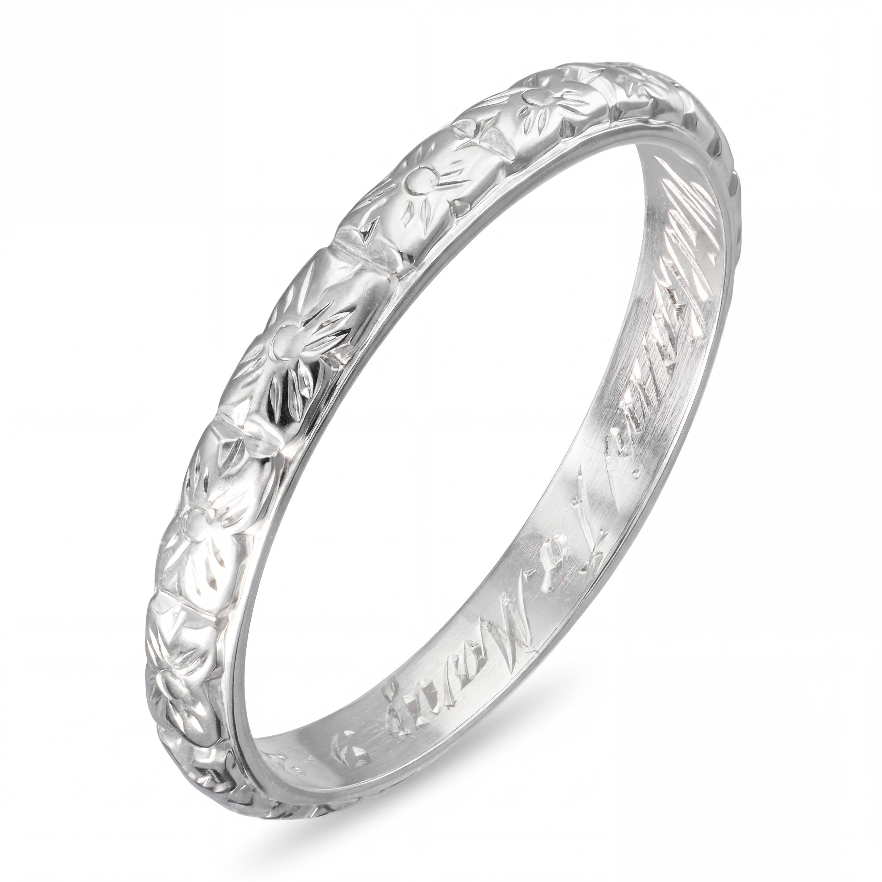 Art Deco Platinum Hand Engraved Wedding Band