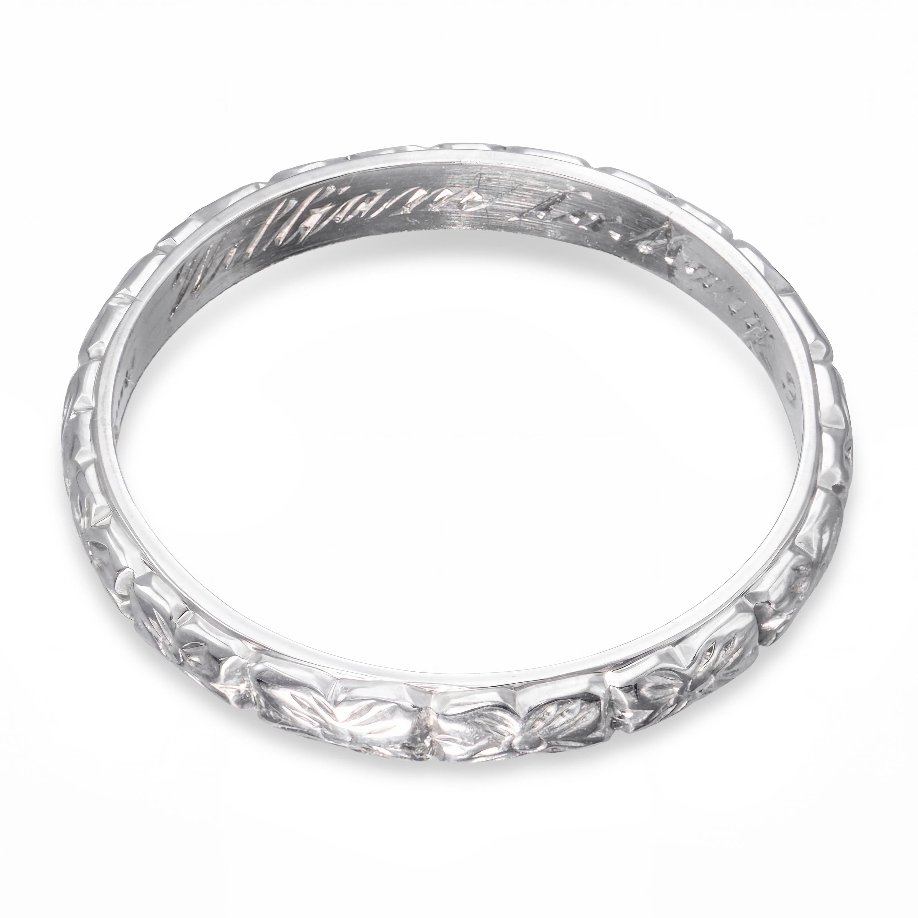 Art Deco Platinum Hand Engraved Wedding Band