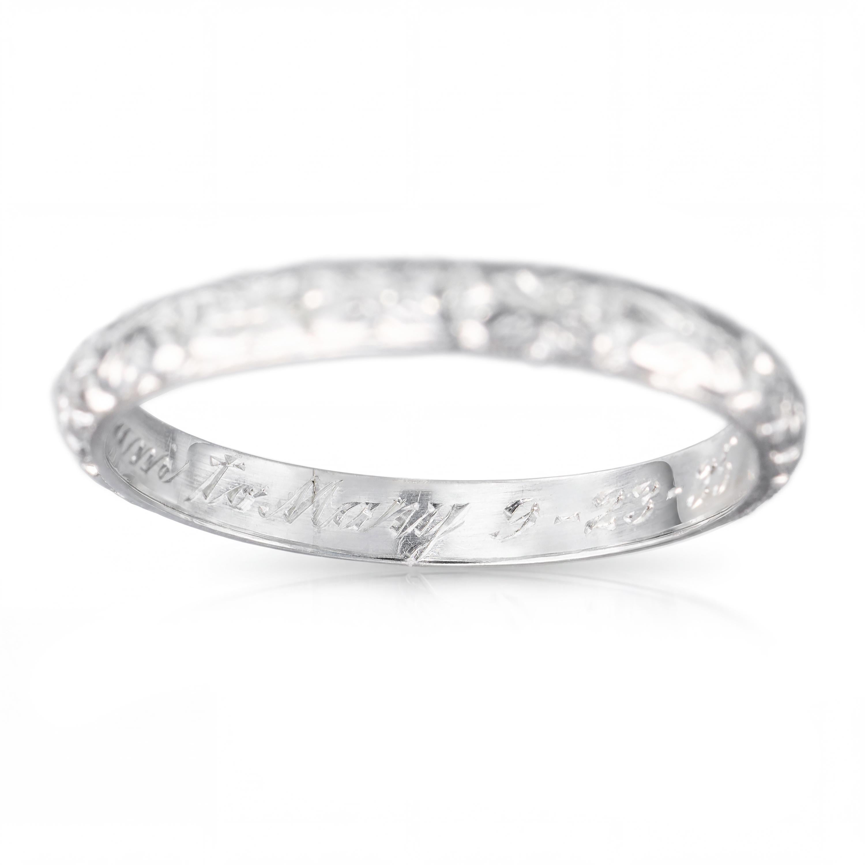 Art Deco Platinum Hand Engraved Wedding Band