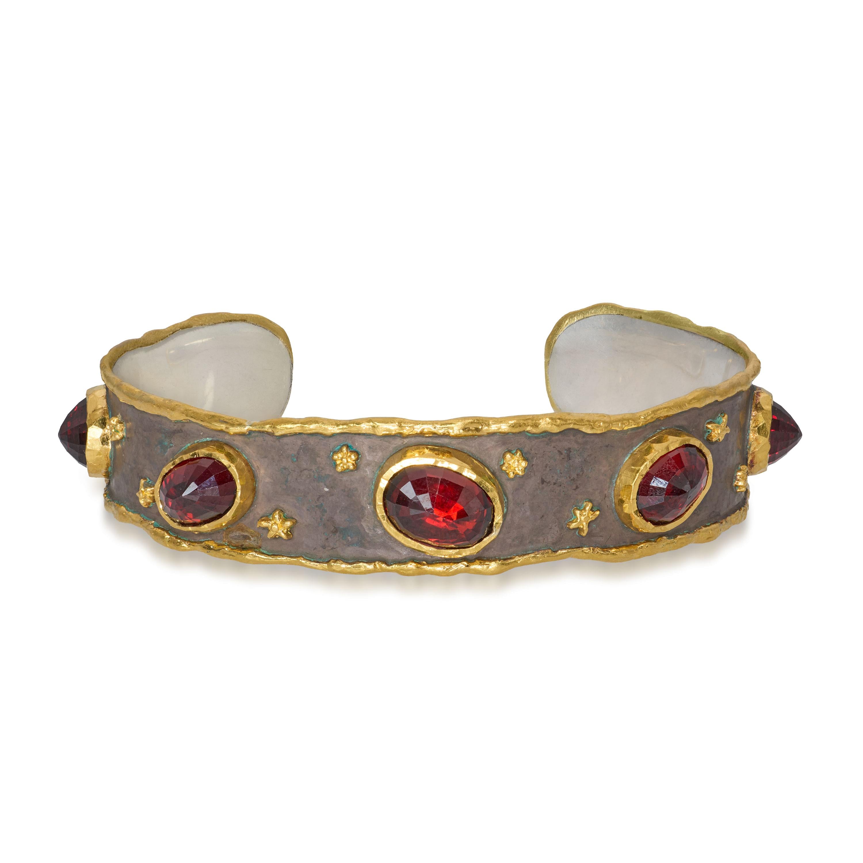 Victor Velyan Sterling Silver & 24k Yellow Gold Spessartite Garnet Cuff Bracelet