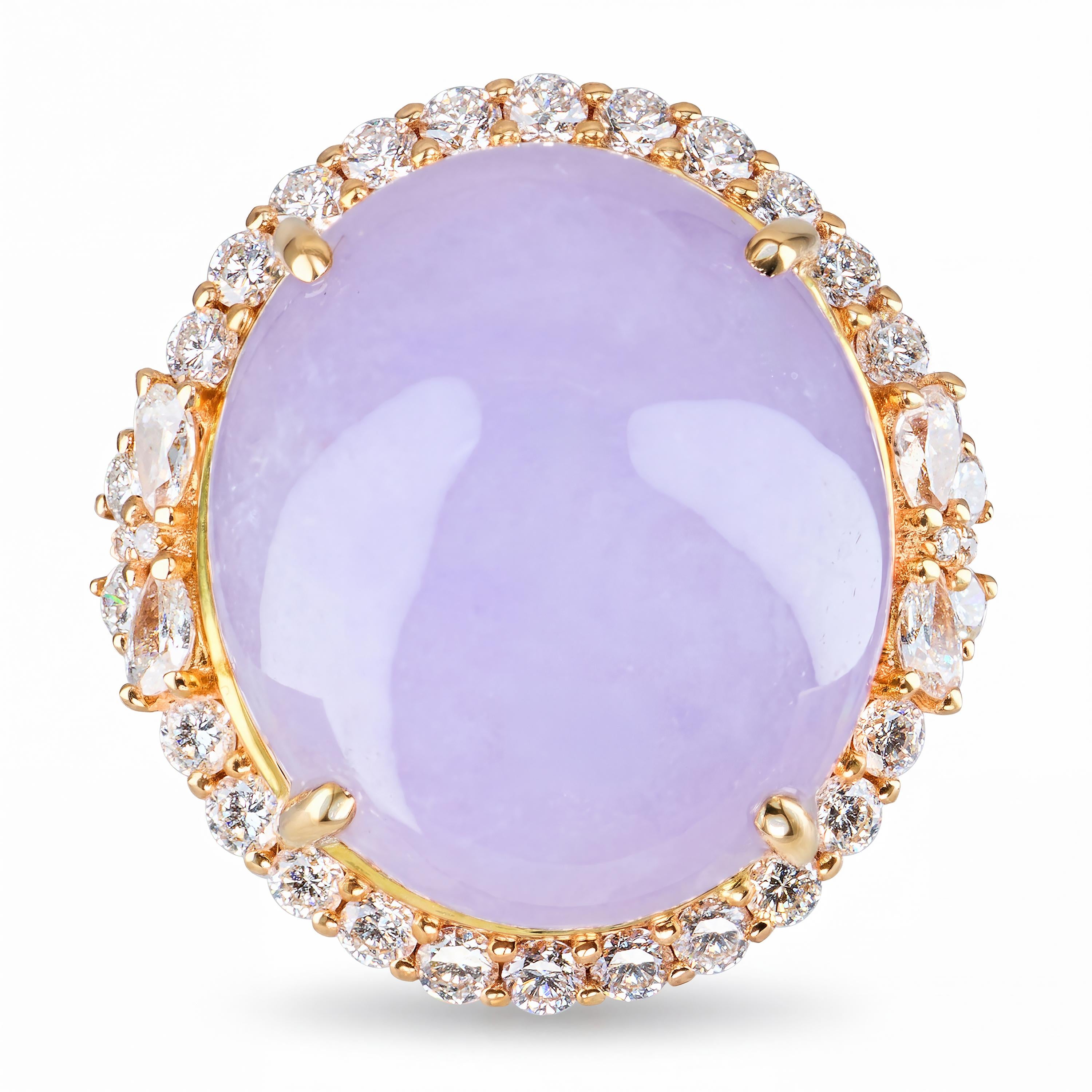 18k Rose Gold 19.2ct Lavender Jade and Diamond Ring