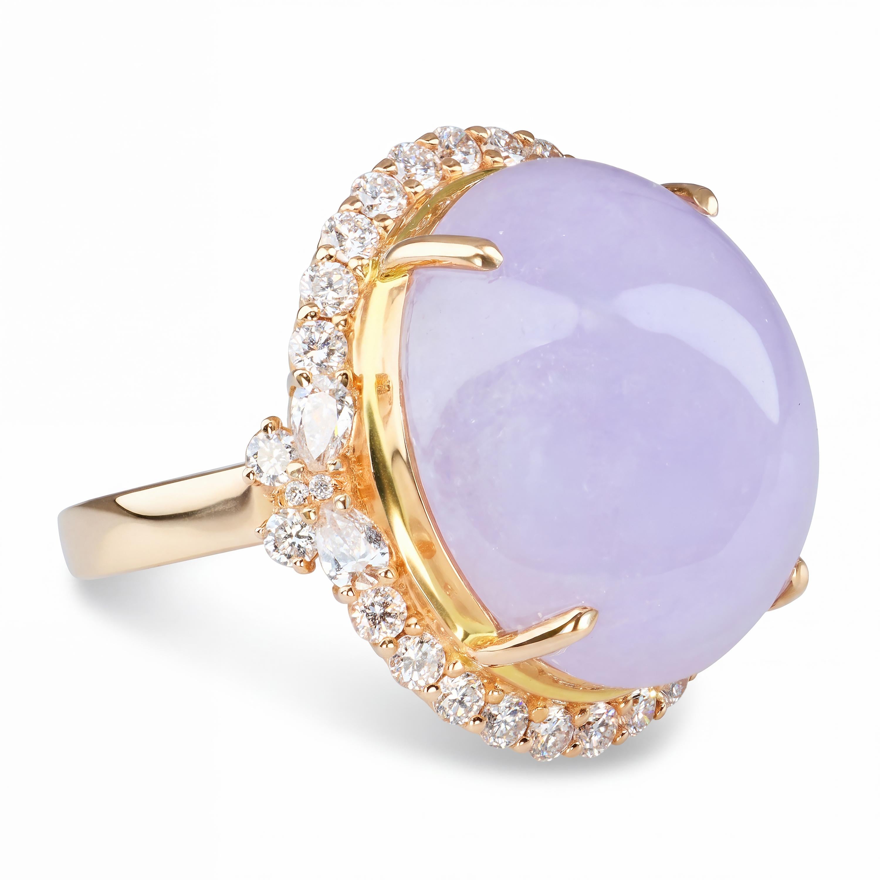 18k Rose Gold 19.2ct Lavender Jade and Diamond Ring