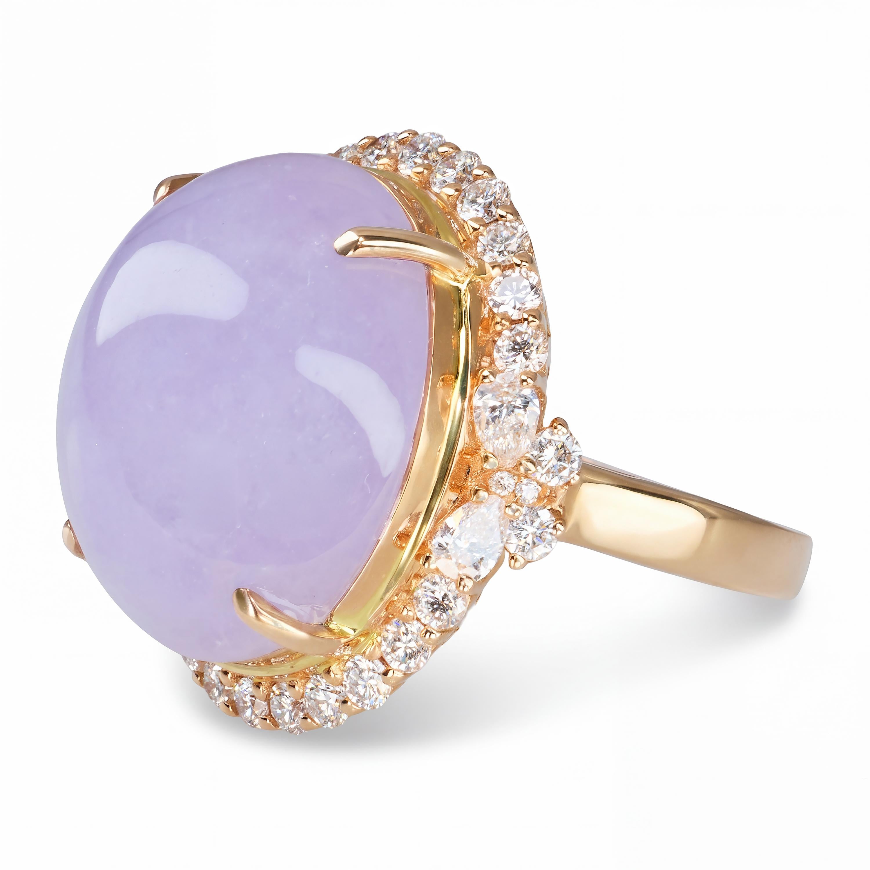 18k Rose Gold 19.2ct Lavender Jade and Diamond Ring