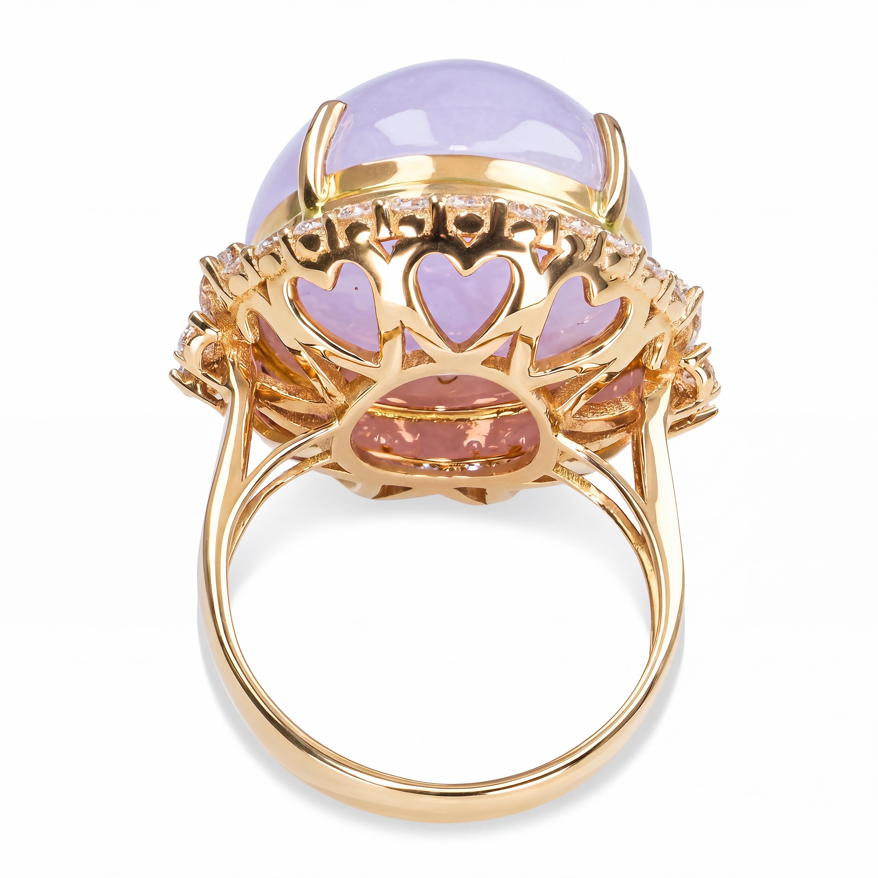 18k Rose Gold 19.2ct Lavender Jade and Diamond Ring