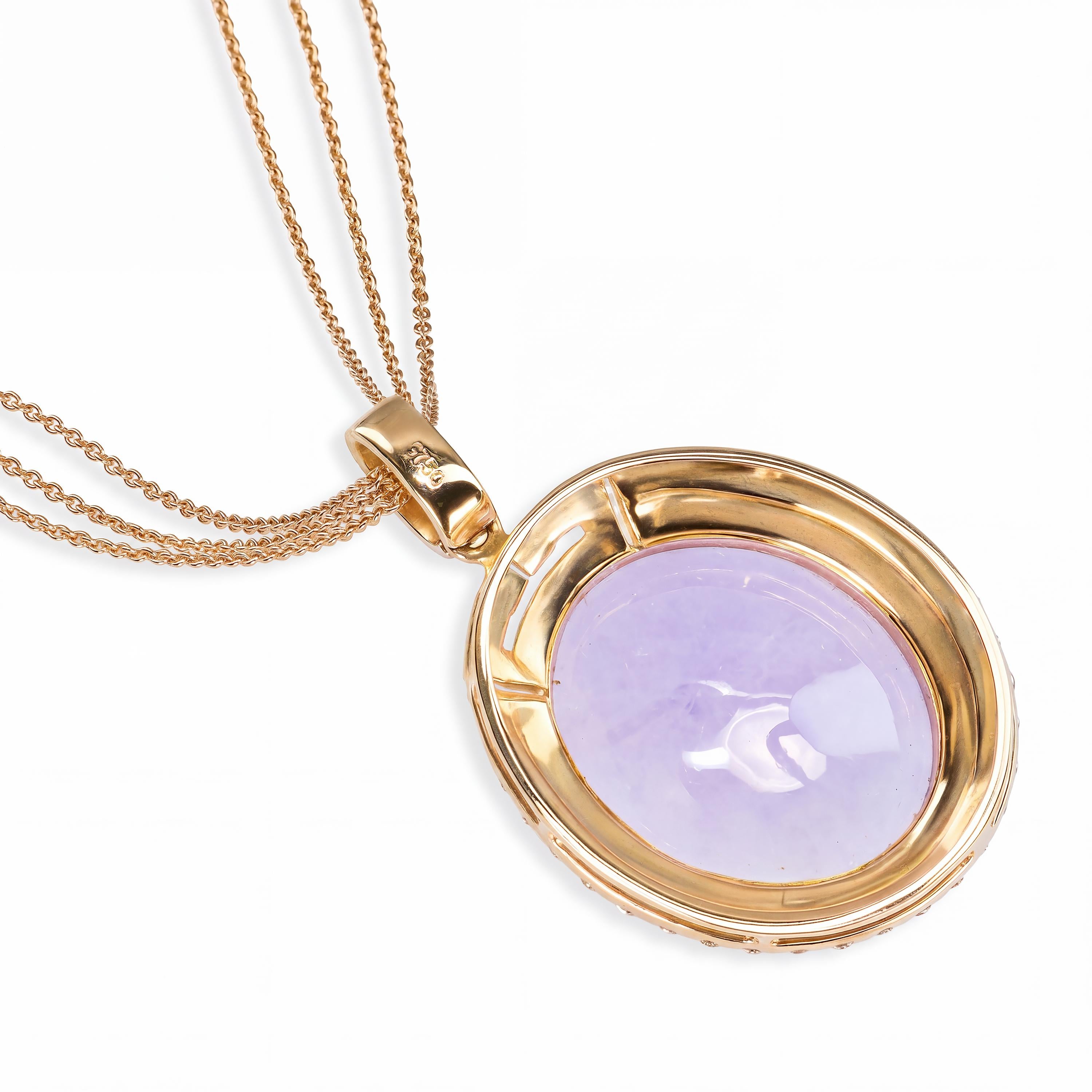 18k Rose Gold Lavender Jade Cabochon Diamond Halo Multi Strand Necklace