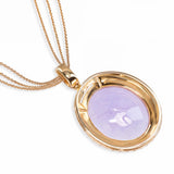 18k Rose Gold Lavender Jade Cabochon Diamond Halo Multi Strand Necklace
