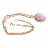 18k Rose Gold Lavender Jade Cabochon Diamond Halo Multi Strand Necklace