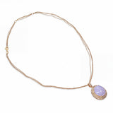 18k Rose Gold Lavender Jade Cabochon Diamond Halo Multi Strand Necklace