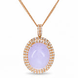 18k Rose Gold Lavender Jade Cabochon Diamond Halo Multi Strand Necklace