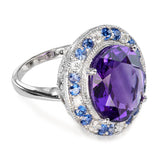 Vintage 14k White Gold Amethyst, Sapphire, & Diamond Cocktail Ring
