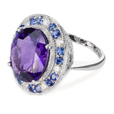 Vintage 14k White Gold Amethyst, Sapphire, & Diamond Cocktail Ring