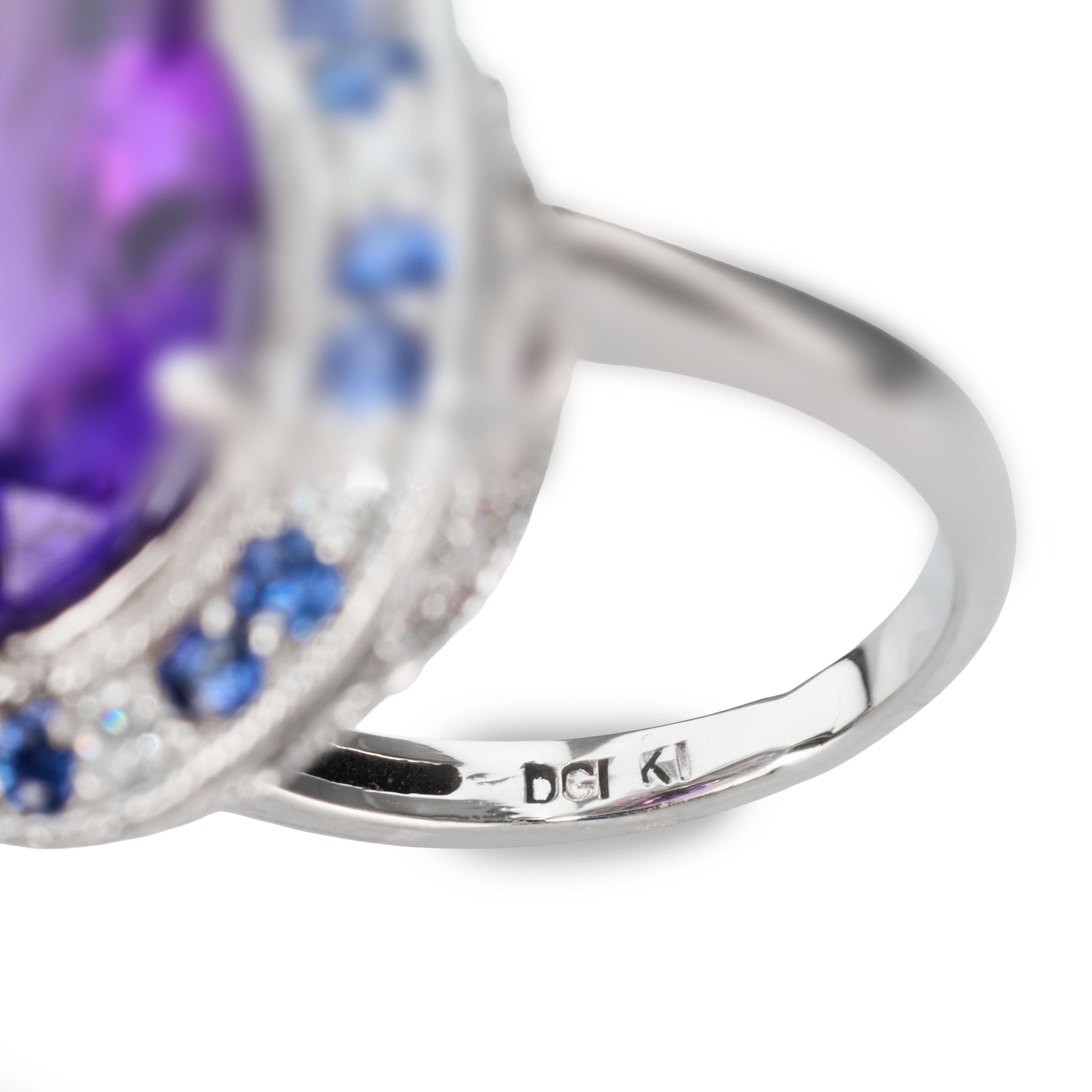 Vintage 14k White Gold Amethyst, Sapphire, & Diamond Cocktail Ring