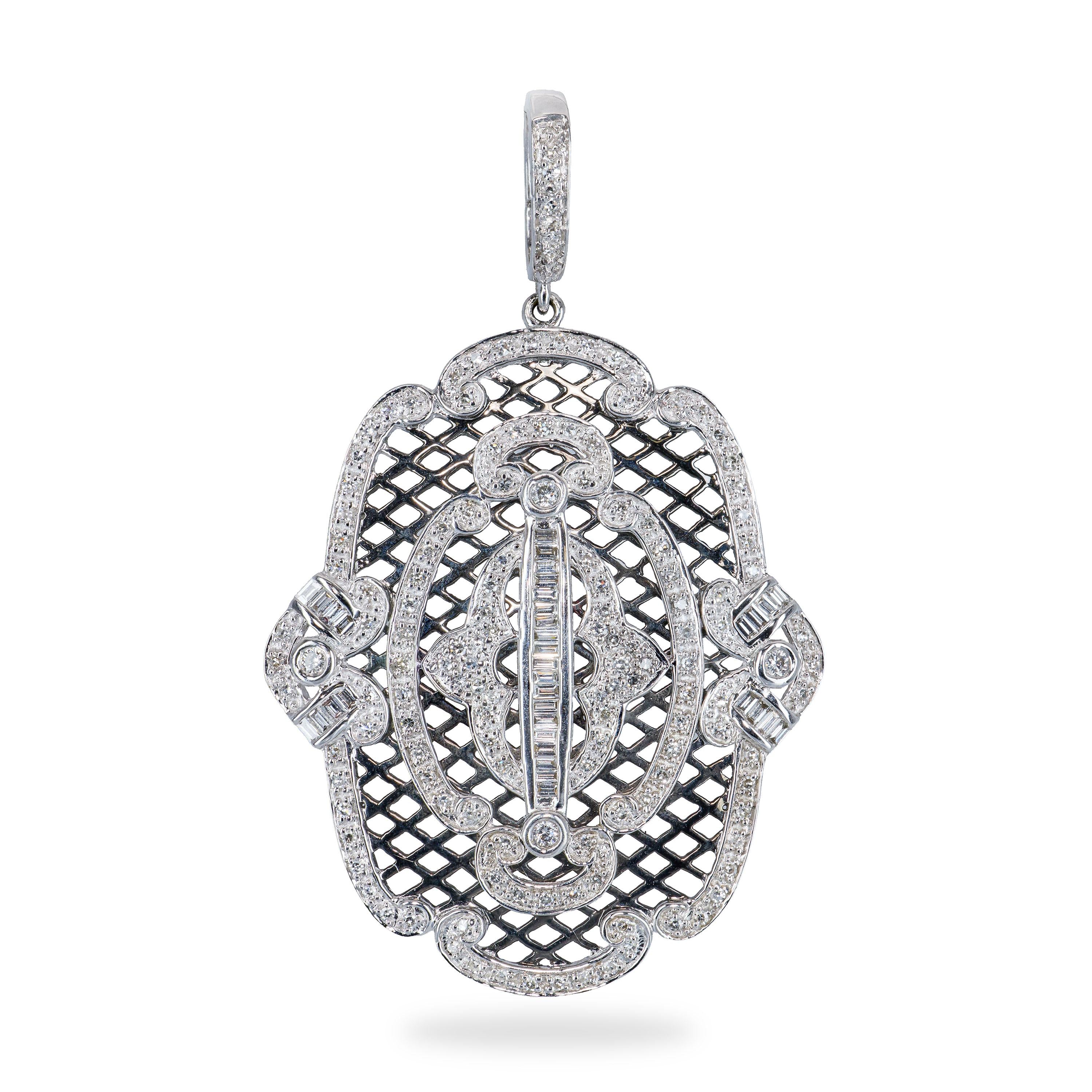 14k White Gold Edwardian Inspired 1.61ctw Diamond Pendant