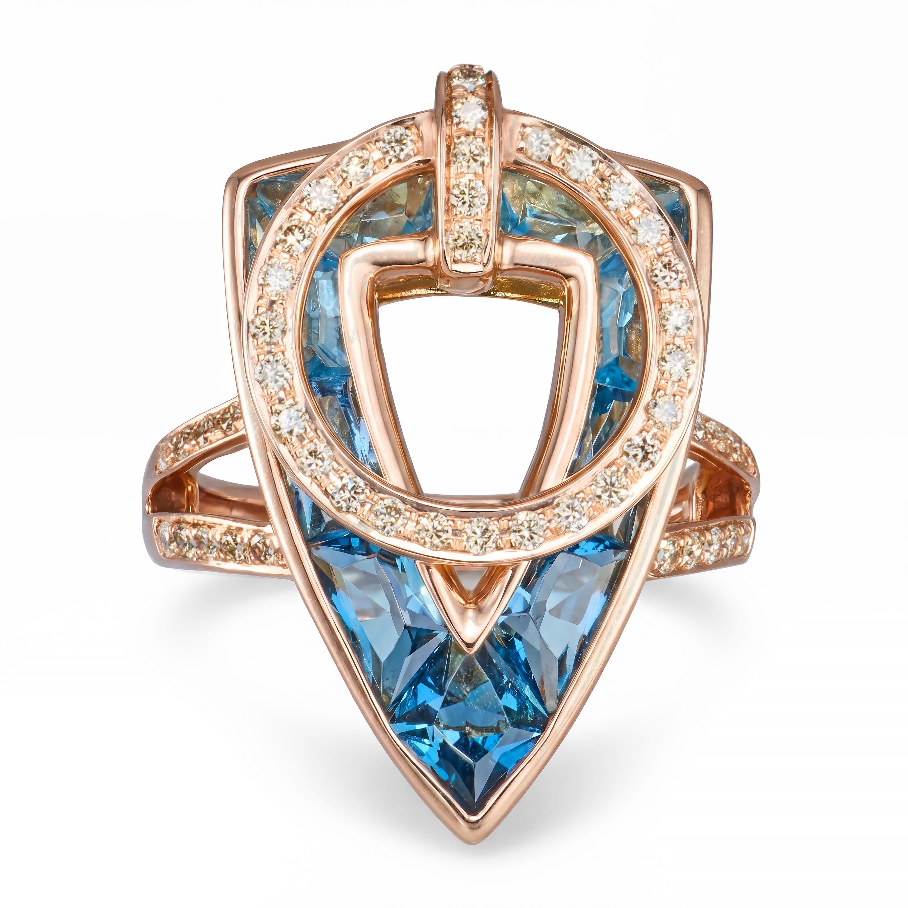 Bellarri 14k Rose Gold Blue Topaz and Diamond Fidget Ring