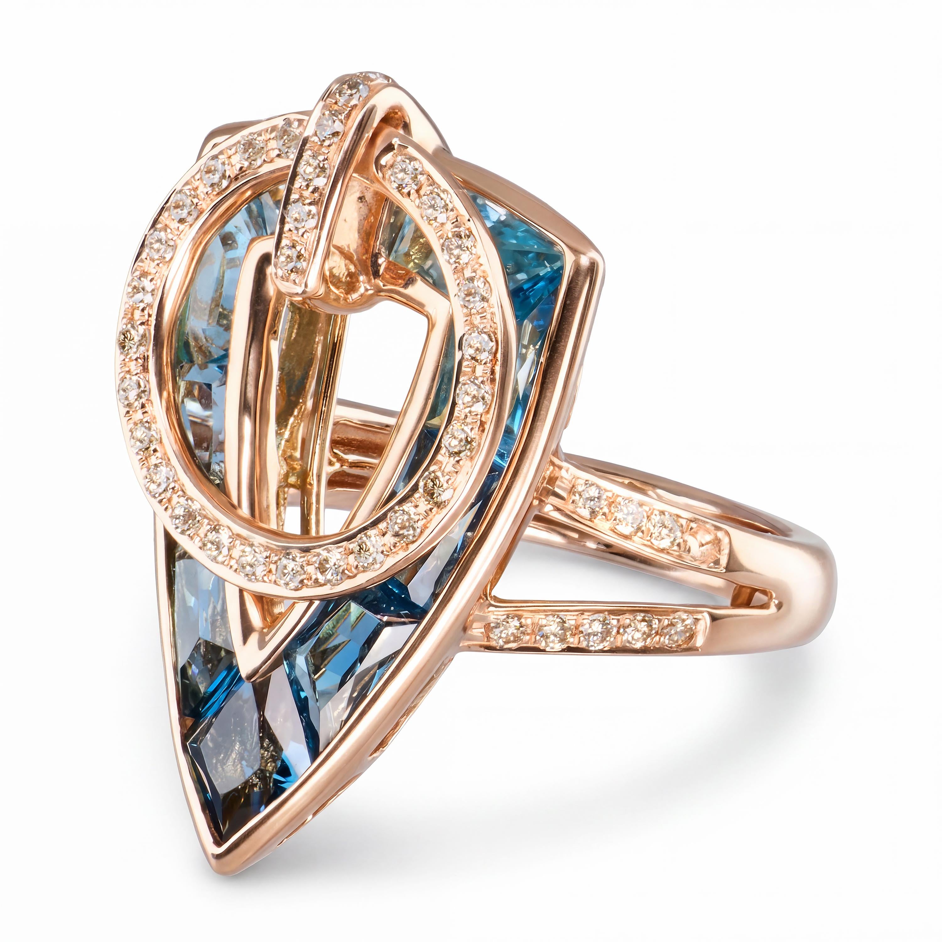 Bellarri 14k Rose Gold Blue Topaz and Diamond Fidget Ring