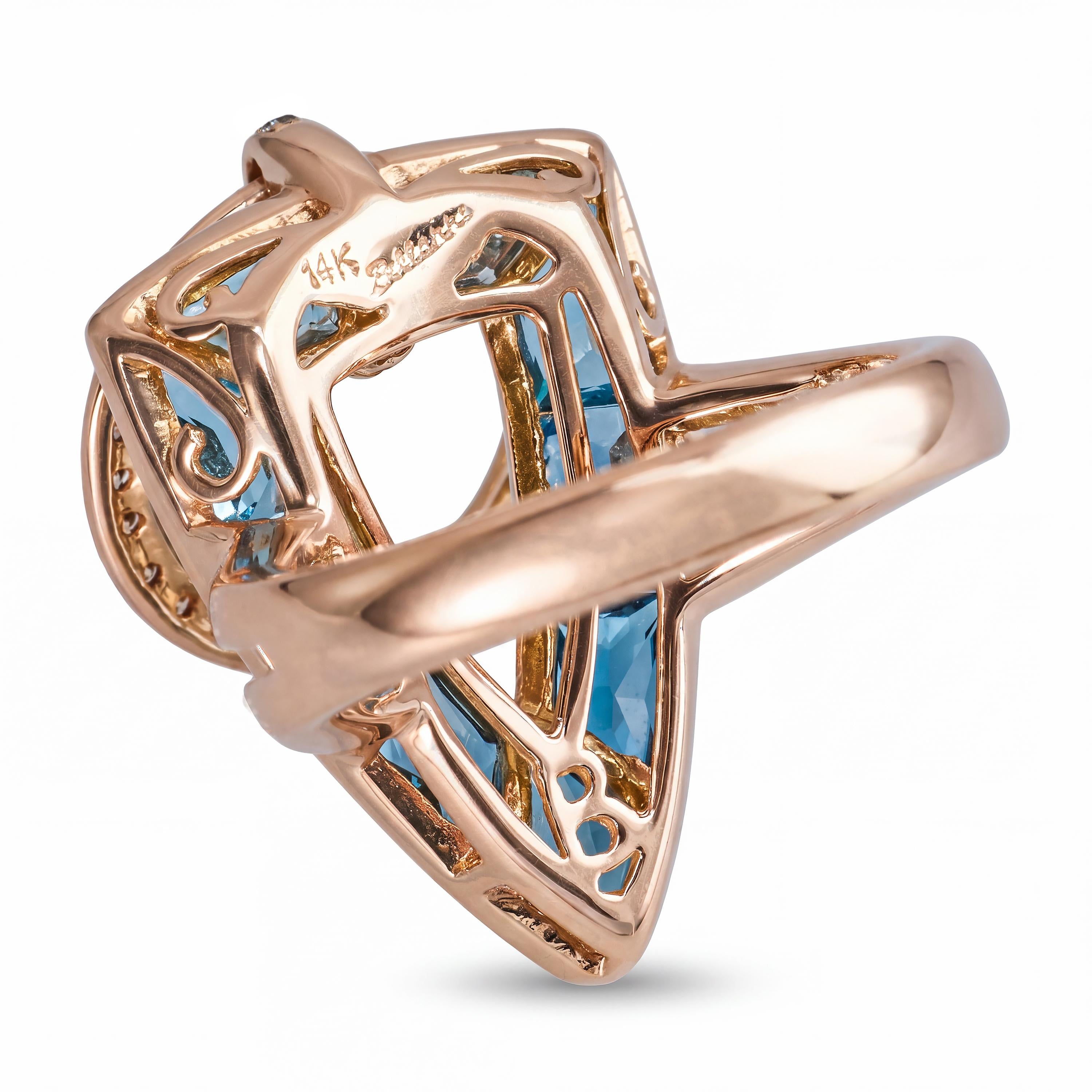 Bellarri 14k Rose Gold Blue Topaz and Diamond Fidget Ring