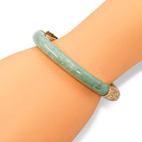 Vintage 14k Yellow Gold GIA Type A Mottled Green Jadeite Jade Hinged Bangle