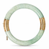 Vintage 14k Yellow Gold GIA Type A Mottled Green Jadeite Jade Hinged Bangle