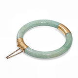 Vintage 14k Yellow Gold GIA Type A Mottled Green Jadeite Jade Hinged Bangle
