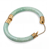 Vintage 14k Yellow Gold GIA Type A Mottled Green Jadeite Jade Hinged Bangle