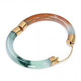 14k Yellow Gold GIA Graded Variegated Orange & Green Jadeite Jade Hinged Bangle