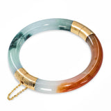 14k Yellow Gold GIA Graded Variegated Orange & Green Jadeite Jade Hinged Bangle