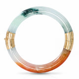 14k Yellow Gold GIA Graded Variegated Orange & Green Jadeite Jade Hinged Bangle