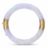 Vintage 14k Yellow Gold Carved GIA Type A Lavender Jadeite Jade Hinged Bangle