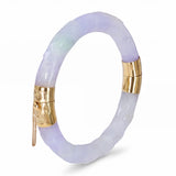 Vintage 14k Yellow Gold Carved GIA Type A Lavender Jadeite Jade Hinged Bangle