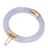 Vintage 14k Yellow Gold Carved GIA Type A Lavender Jadeite Jade Hinged Bangle