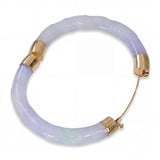 Vintage 14k Yellow Gold Carved GIA Type A Lavender Jadeite Jade Hinged Bangle