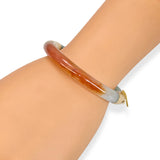 14k Yellow Gold GIA Graded Variegated Orange & Green Jadeite Jade Hinged Bangle
